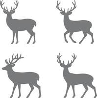 Four Grey Deer Silhouettes Standing in Profile Various Poses Simple Elegant Wildlife Animal Icons Set vector