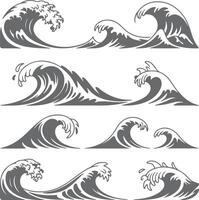 Collection of Gray Ocean Wave Silhouettes Stylized Water Designs Various Sizes and Shapes Set of Sea Wave Illustrations for Nautical Themes Surf vector