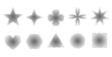 Collection of black halftone geometric shapes vector