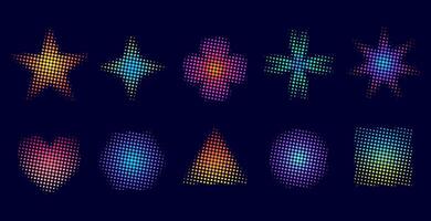 Collection of colorful gradient halftone geometric shapes vector