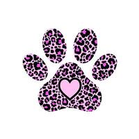 Paw print filled with pink leopard pattern. vector