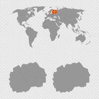 North Macedonia Map Set with World Location. vector