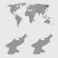 North Korea Map Set with World Location. vector
