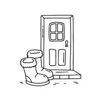 A pair of Ugg boots resting by a snowy entryway vector