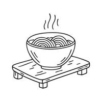 A bowl of udon served on a wooden tray vector