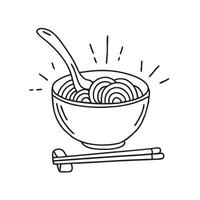 A bowl of udon with ladle spoon placed beside chopsticks vector
