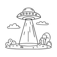 A UFO casting light beams over a silent field vector
