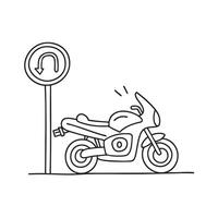 A motorcycle stopped close to a U turn symbol vector