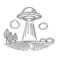 A UFO beaming light across a peaceful open field vector