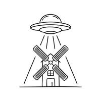 A UFO positioned behind a standing windmill vector