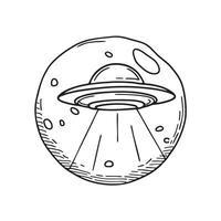 A UFO hovering beside a bright full moon vector