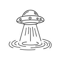 A UFO floating over a lake with ripples below vector