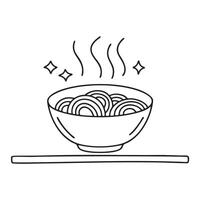 A bowl of udon with steam rising on a kitchen counter vector