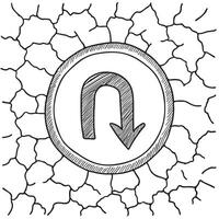 A U turn arrow painted on cracked pavement surface vector