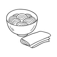 A bowl of udon noodles next to a folded napkin vector