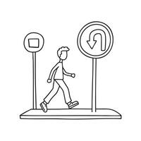 A person passing by a U turn street sign vector