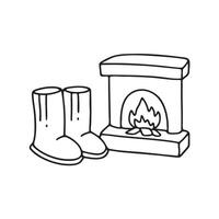 Ugg boots resting near a fireplace with ash on the floor vector
