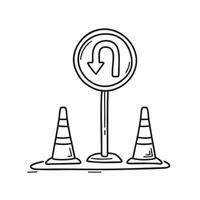 A U turn sign pole next to a lane separators vector