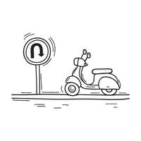 A scooter making a turn close to a U turn mark vector