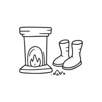 Ugg boots beside a fireplace with ash underneath vector