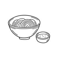 A bowl of udon beside a dipping sauce bowl vector