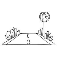 A U turn sign standing on the median strip between two lanes vector