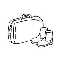 Ugg boots next to a half zipped travel bag vector
