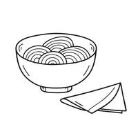 A bowl of udon noodles beside a neatly folded napkin vector