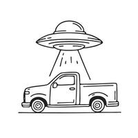A UFO seen over a stationary pickup in an open lot vector