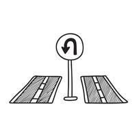 A U turn sign posted at a median dividing two roads vector