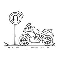 A motorcycle pausing near a U turn road marking vector