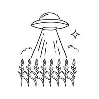 A UFO hovering behind tall cornstalks in a field vector