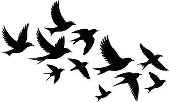 Silhouette illustration of flying birds flock of swallows or martins in flight vector
