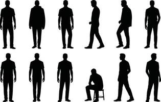 Set of man silhouettes in various poses on a white background vector