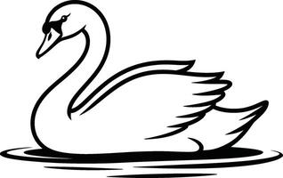 Elegant swan floating on water black and white illustration vector