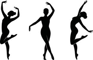 Elegant ballet dancer silhouettes in various poses black against white background vector