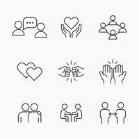 Set of simple outline style icons representing friendship, loyalty, trust and emotional connection, Perfect for web, apps and social design themes vector