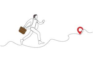 Hand-drawn businessman with a briefcase running fast continuous line drawing. vector
