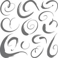 Collection of Gray Swirls and Curls Abstract Hand Drawn Brush Stroke Silhouette Elements Design Set vector
