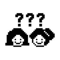 Pixel art of lady woman female girl face with question mark quiz confuse 8 bit. vector