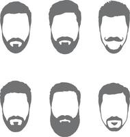 Six Gray Silhouettes of Mens Faces Displaying Various Hairstyles and Beard Styles Including Goatees Mustaches and Full Beards vector