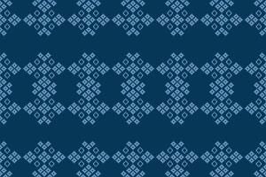Decor cross stitch with blue color background with ethnic pattern motif pixel art. vector