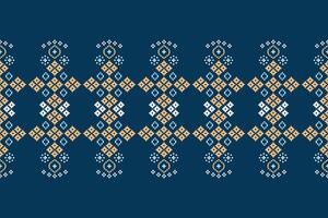 Cross stitch with blue color background with ethnic pattern motif. vector