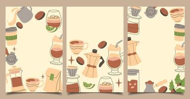 set of vertical coffee templates in a flat style. Design for postcards, banners, menus, covers vector