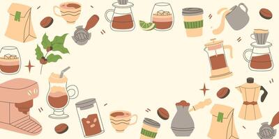 Coffee horizontal banner, template on a light background vector