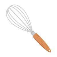 Whisk with wooden handle for baking and cooking needs in the kitchen vector