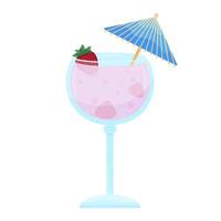 Strawberry cocktail in glass with umbrella on white background in flat style. vector
