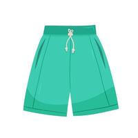 Green casual shorts with drawstring on white background, beachwear vector