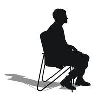 Profile of a man, sitting on a soft chair, listening, black silhouette vector
