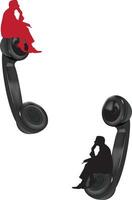 A phone with a man sitting on it and a woman talking on it vector